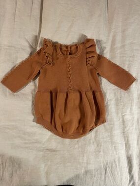 Brown Knit Ruffle Baby Romper